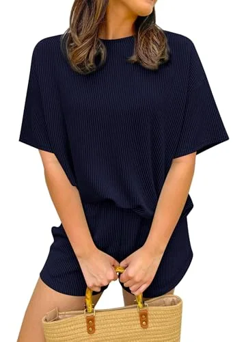 KIRUNDO Textured Tee and Shorts Set in Navy