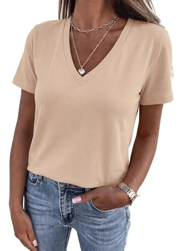 KIRUNDO V-Neck T-Shirt in Beige Apricot