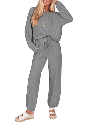 KIRUNDO Waffle Knit Jogger Lounge Set in Grey