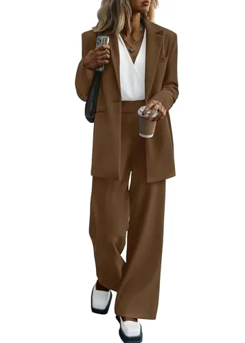 KIRUNDO Wide Leg Pant Suit Set in Coffee