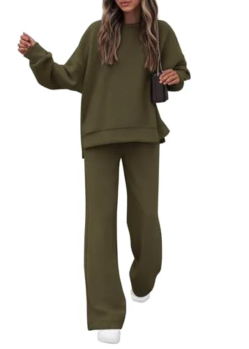 KIRUNDO Wide Leg Sweatsuit Set in Army Green