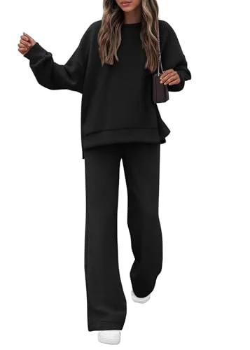 KIRUNDO Wide Leg Sweatsuit Set in Black