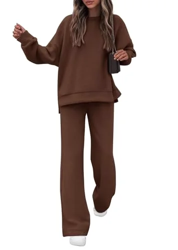 KIRUNDO Wide Leg Sweatsuit Set in Brown