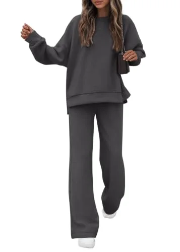KIRUNDO Wide Leg Sweatsuit Set in Dark Grey