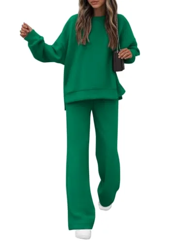 KIRUNDO Wide Leg Sweatsuit Set in Green