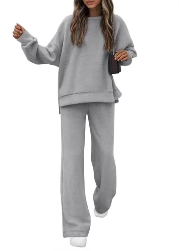 KIRUNDO Wide Leg Sweatsuit Set in Grey