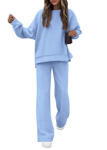 KIRUNDO Wide Leg Sweatsuit Set in Light Blue