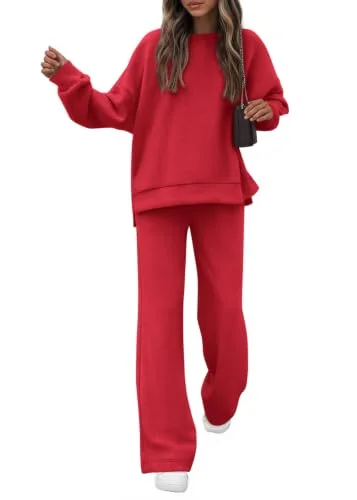 KIRUNDO Wide Leg Sweatsuit Set in Red