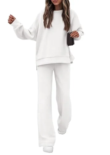 KIRUNDO Wide Leg Sweatsuit Set in White