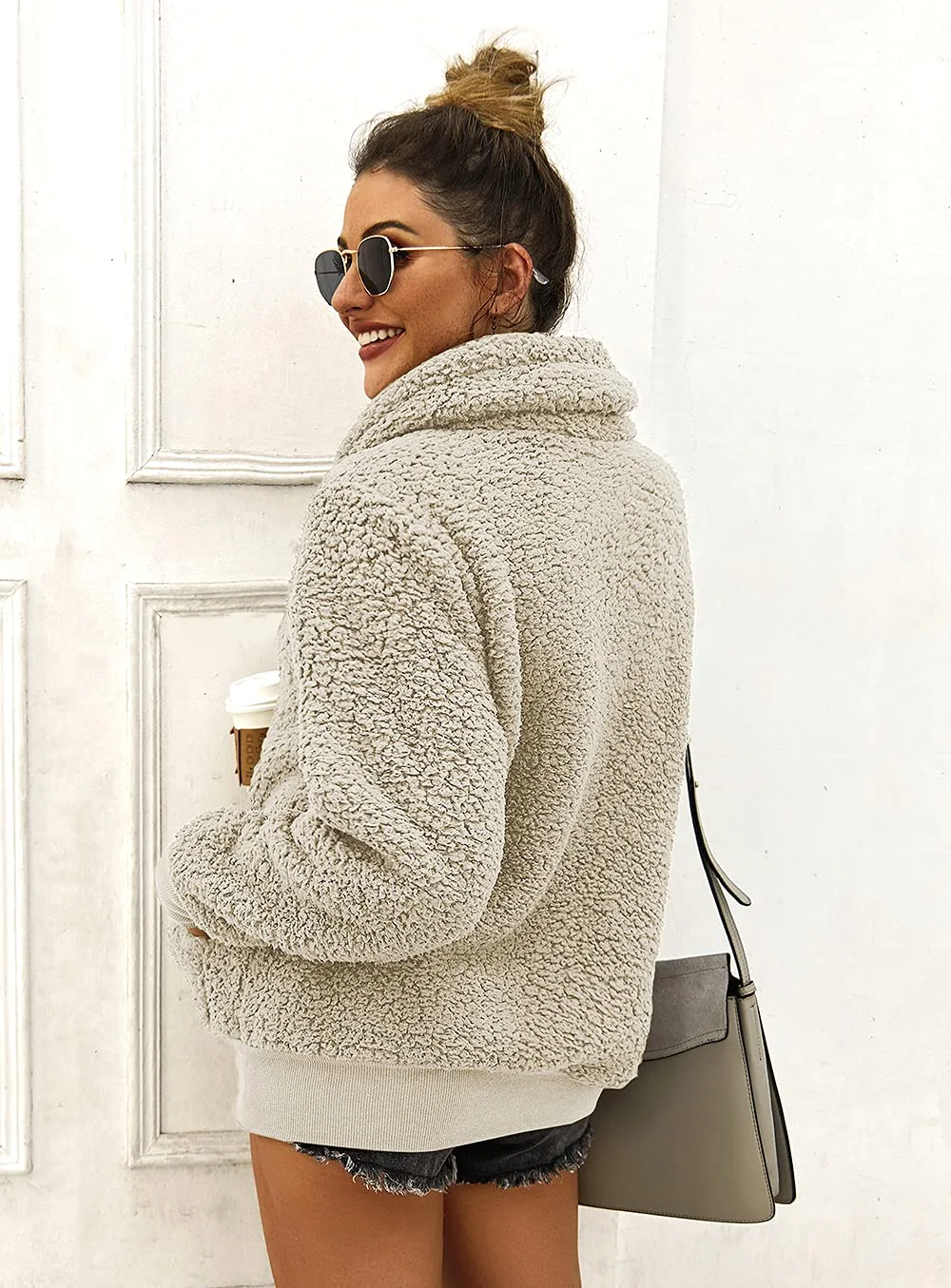 KIRUNDO Sherpa Fleece Sweatshirt in Apricot, view 3