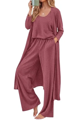 KIRUNDO 3-Piece Cardigan Lounge Set in Dark Pink