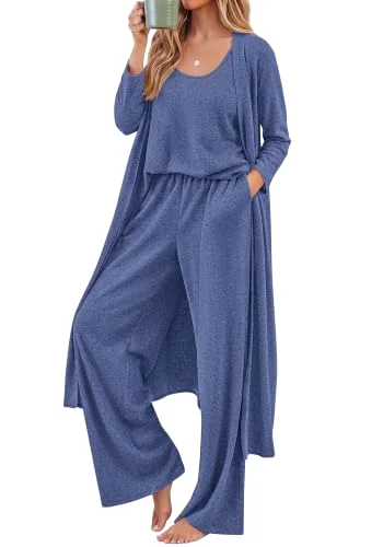 KIRUNDO 3-Piece Cardigan Lounge Set in Dusty Blue
