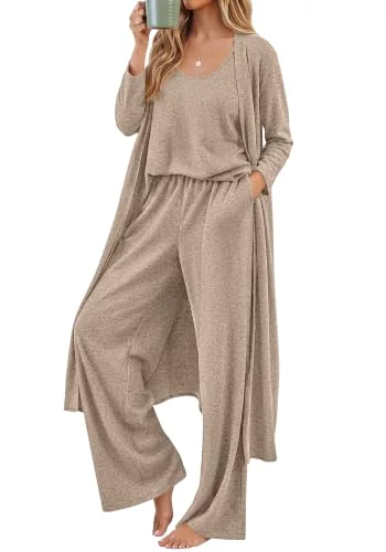 KIRUNDO 3-Piece Cardigan Lounge Set in Grey Apricot