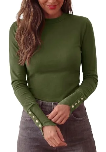 KIRUNDO Button Cuff Long Sleeve Top in Army Green