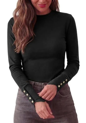 KIRUNDO Button Cuff Long Sleeve Top in Black