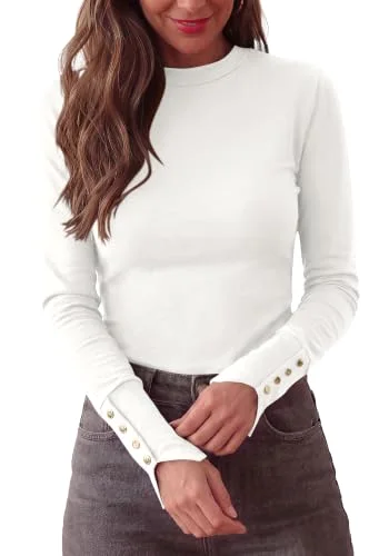 KIRUNDO Button Cuff Long Sleeve Top in White
