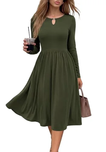 KIRUNDO Long Sleeve Midi Dress in Army Green