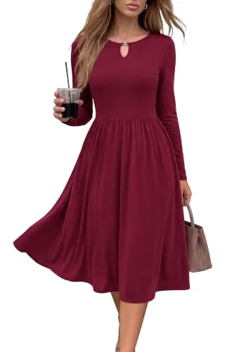 KIRUNDO Long Sleeve Midi Dress in Burgundy