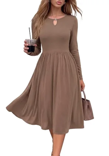KIRUNDO Long Sleeve Midi Dress in Khaki