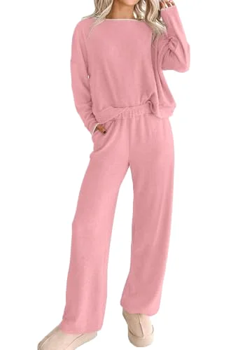 KIRUNDO Long Sleeve Wide Leg Lounge Set in Pink