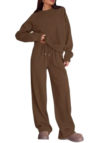 KIRUNDO Straight Leg Sweatsuit Set in Brown