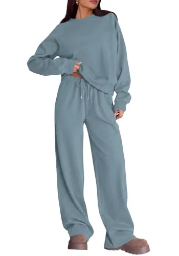 KIRUNDO Straight Leg Sweatsuit Set in Dusty Blue