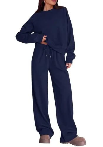 KIRUNDO Straight Leg Sweatsuit Set in Navy Blue