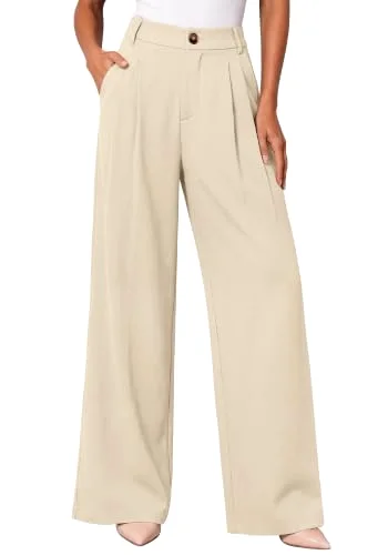KIRUNDO Tailored Wide Leg Dress Pants in Beige