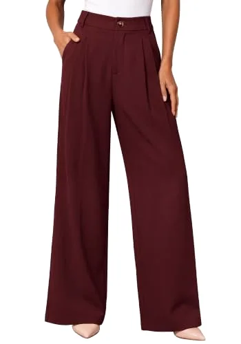 KIRUNDO Tailored Wide Leg Dress Pants in Burgundy