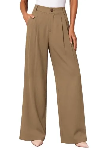 KIRUNDO Tailored Wide Leg Dress Pants in Khaki