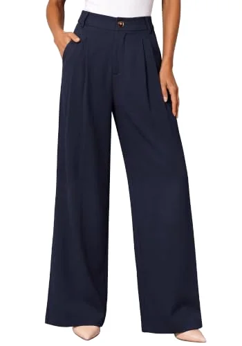KIRUNDO Tailored Wide Leg Dress Pants in Navy Blue