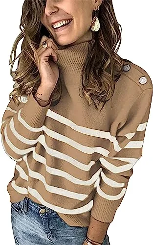 KIRUNDO Striped Turtleneck Sweater in Light Khaki