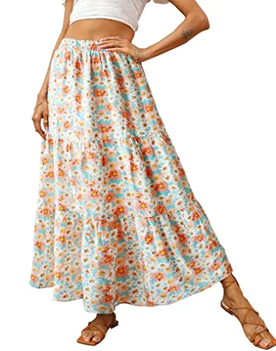 KIRUNDO Floral Boho Skirt in Green