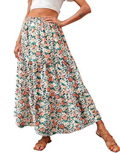 KIRUNDO Floral Boho Skirt in Khaki