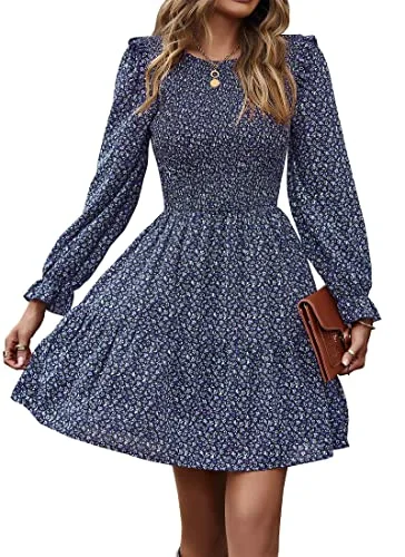 KIRUNDO Smocked Floral Ruffle Mini Dress in Purple