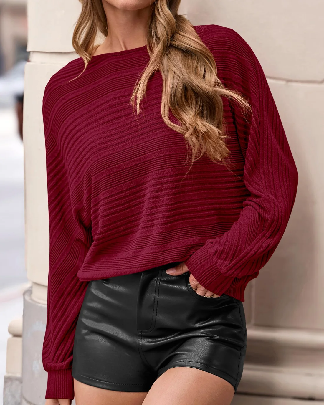 KIRUNDO Boat Neck Sweater in Burgundy, view 4