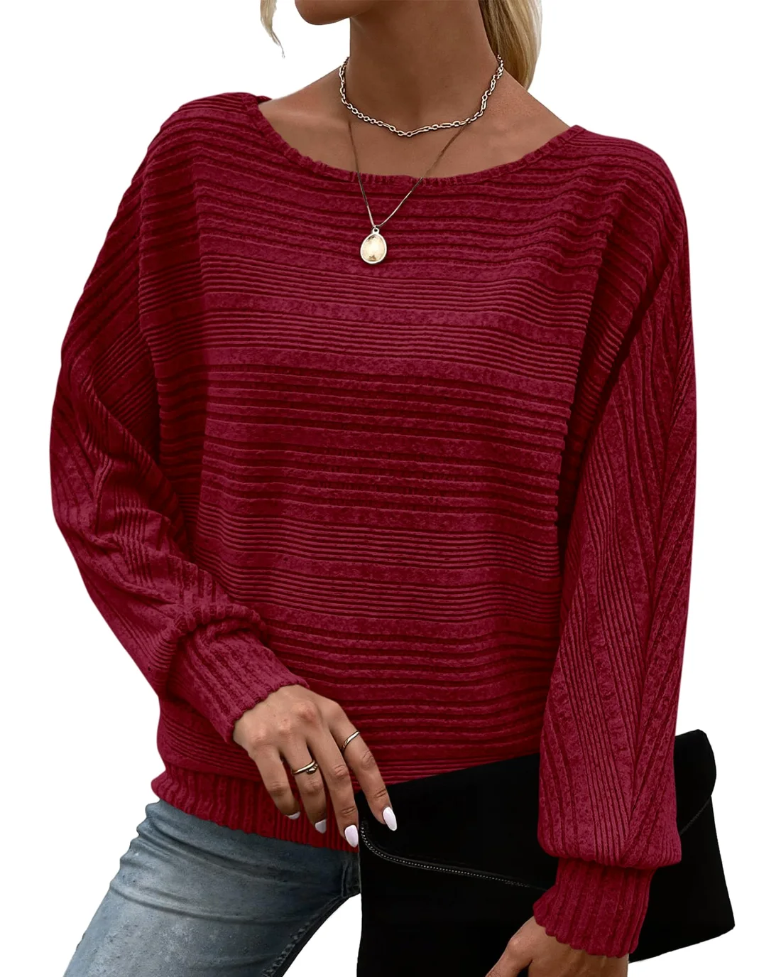 KIRUNDO Boat Neck Sweater in Burgundy