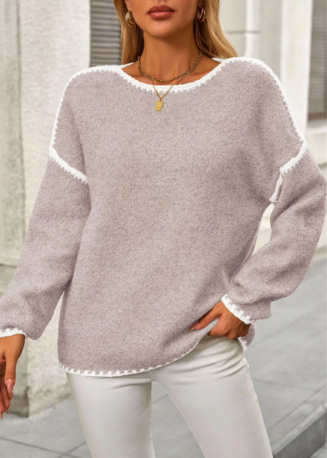 KIRUNDO Chunky Oversized Sweater in Apricot, view 6