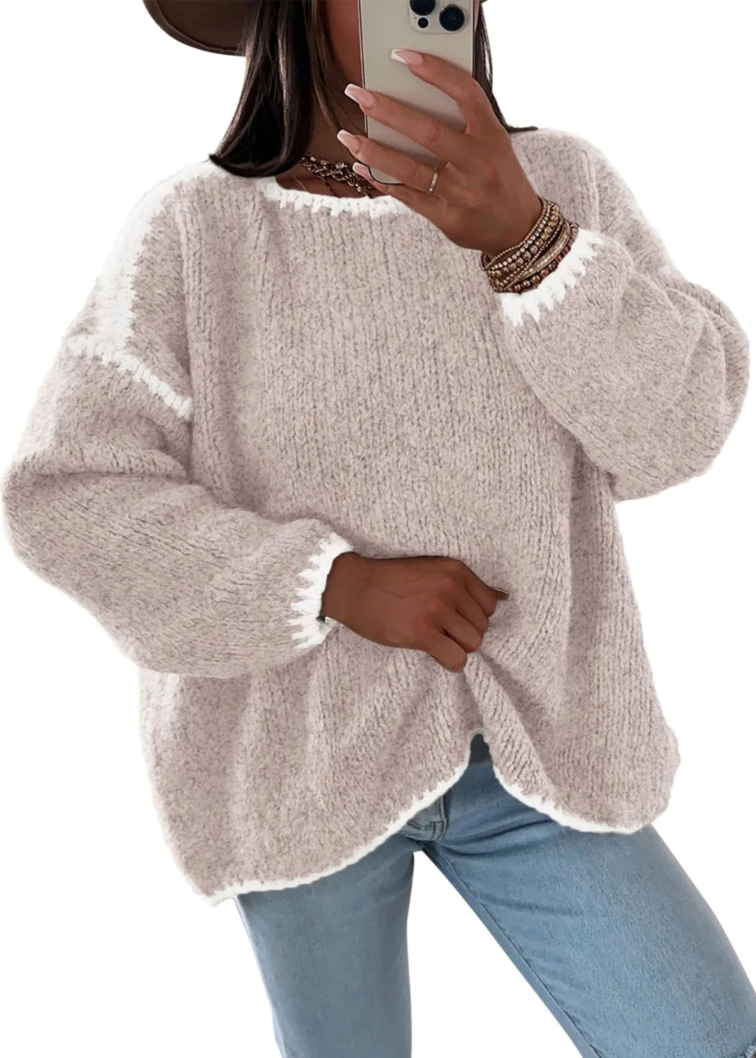 KIRUNDO Chunky Oversized Sweater in Apricot