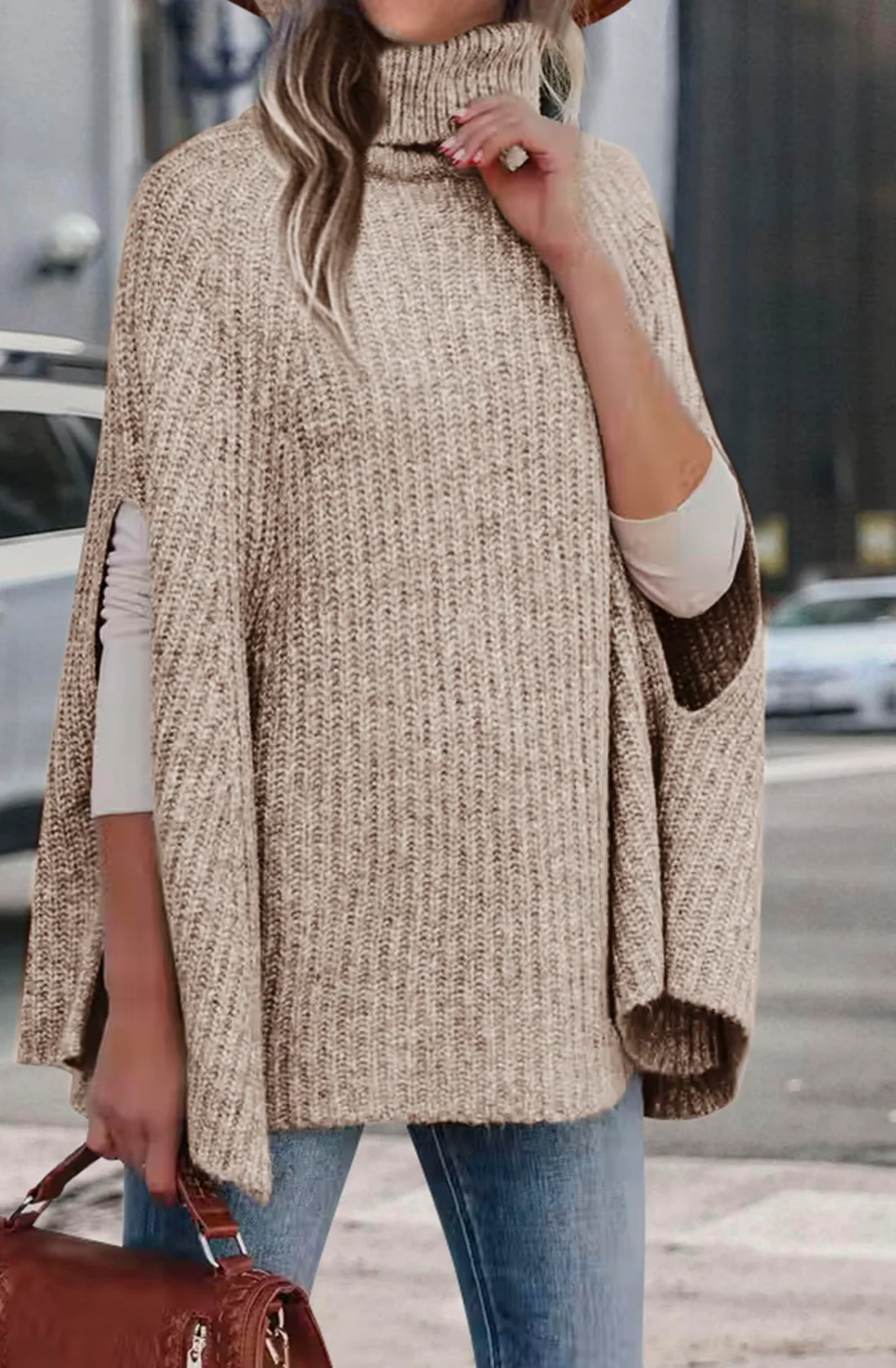 KIRUNDO Chunky Turtleneck Sweater in Light Apricot, view 3