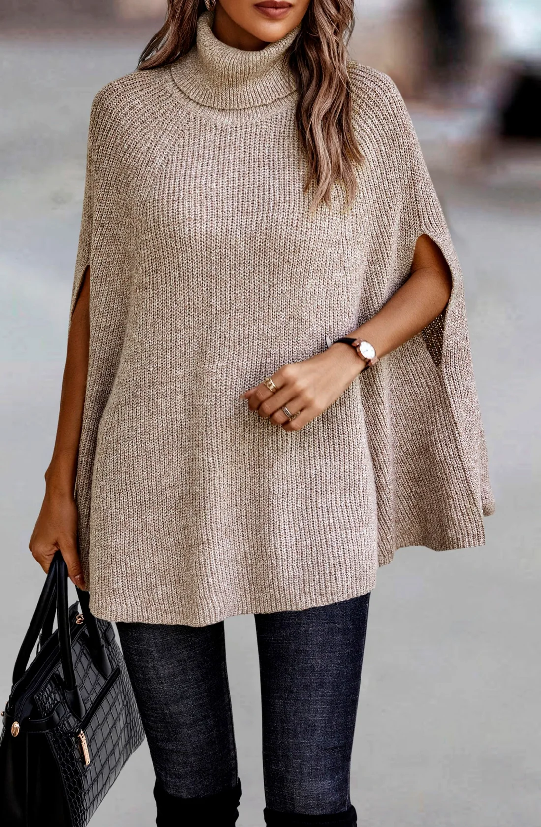 KIRUNDO Chunky Turtleneck Sweater in Light Apricot, view 6
