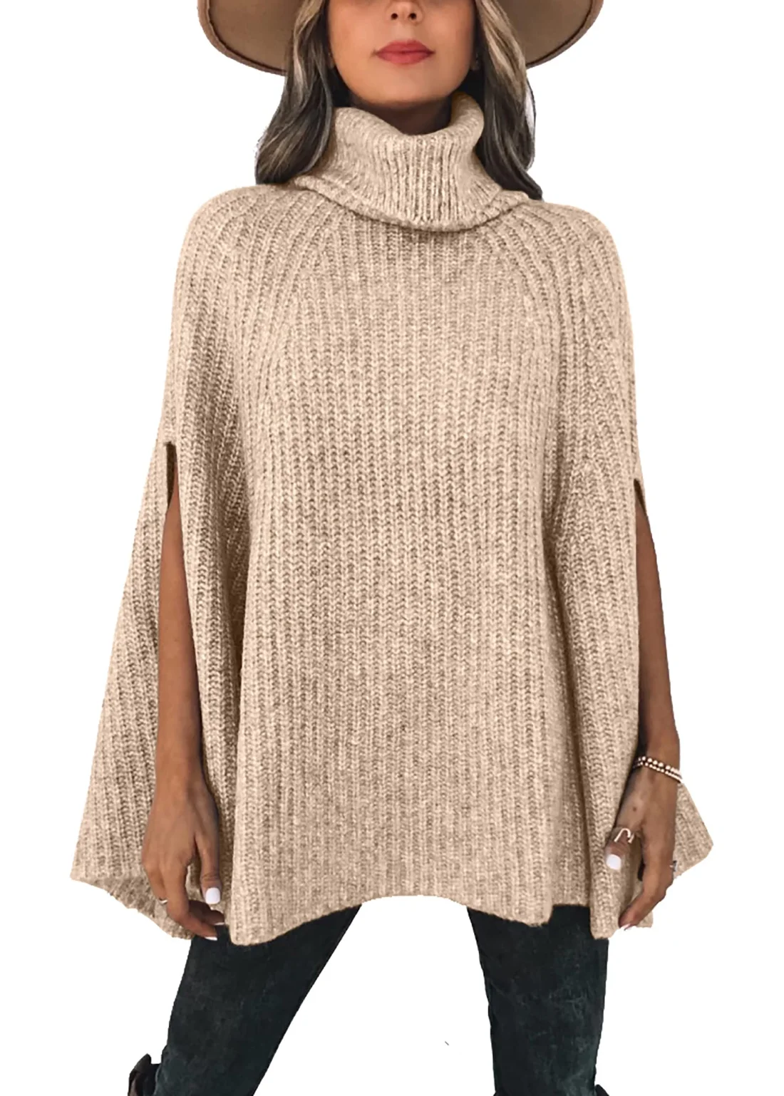 KIRUNDO Chunky Turtleneck Sweater in Light Apricot