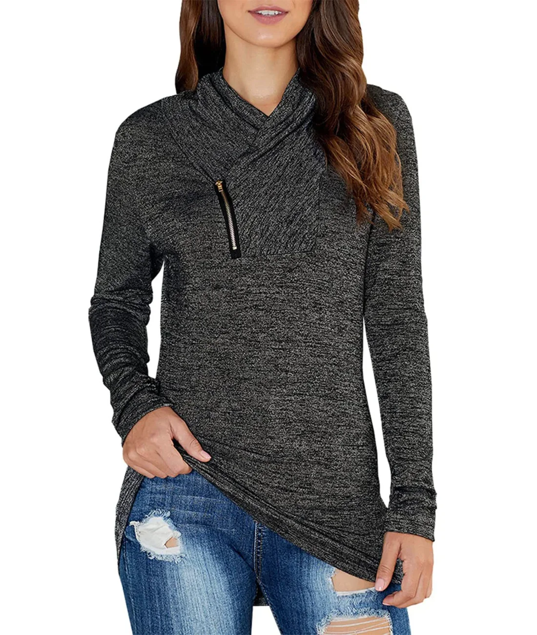 KIRUNDO Cowl Neck Long Sleeve Sweatshirt in Black