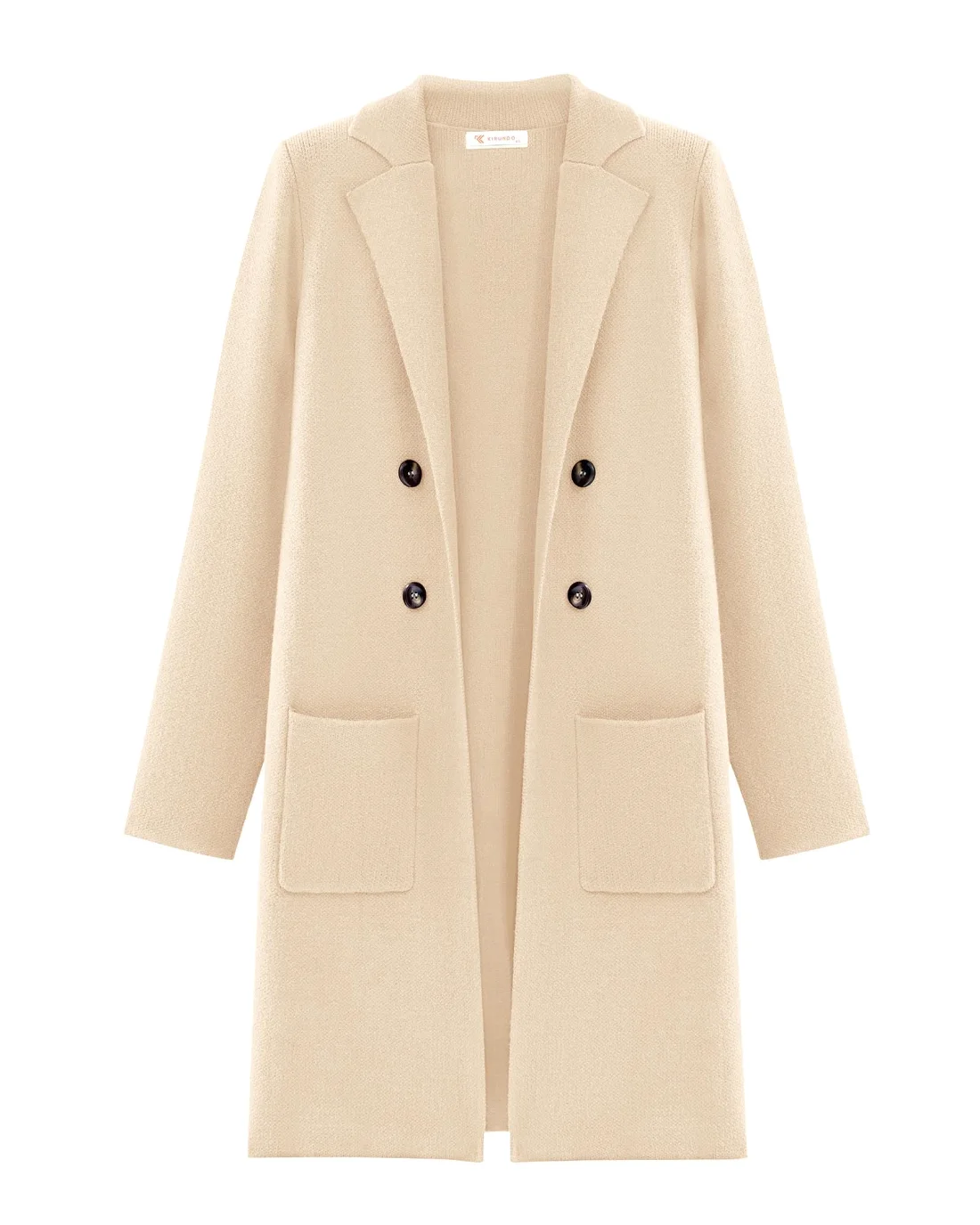 KIRUNDO Double-Breasted Knit Coat Cardigan in Apricot