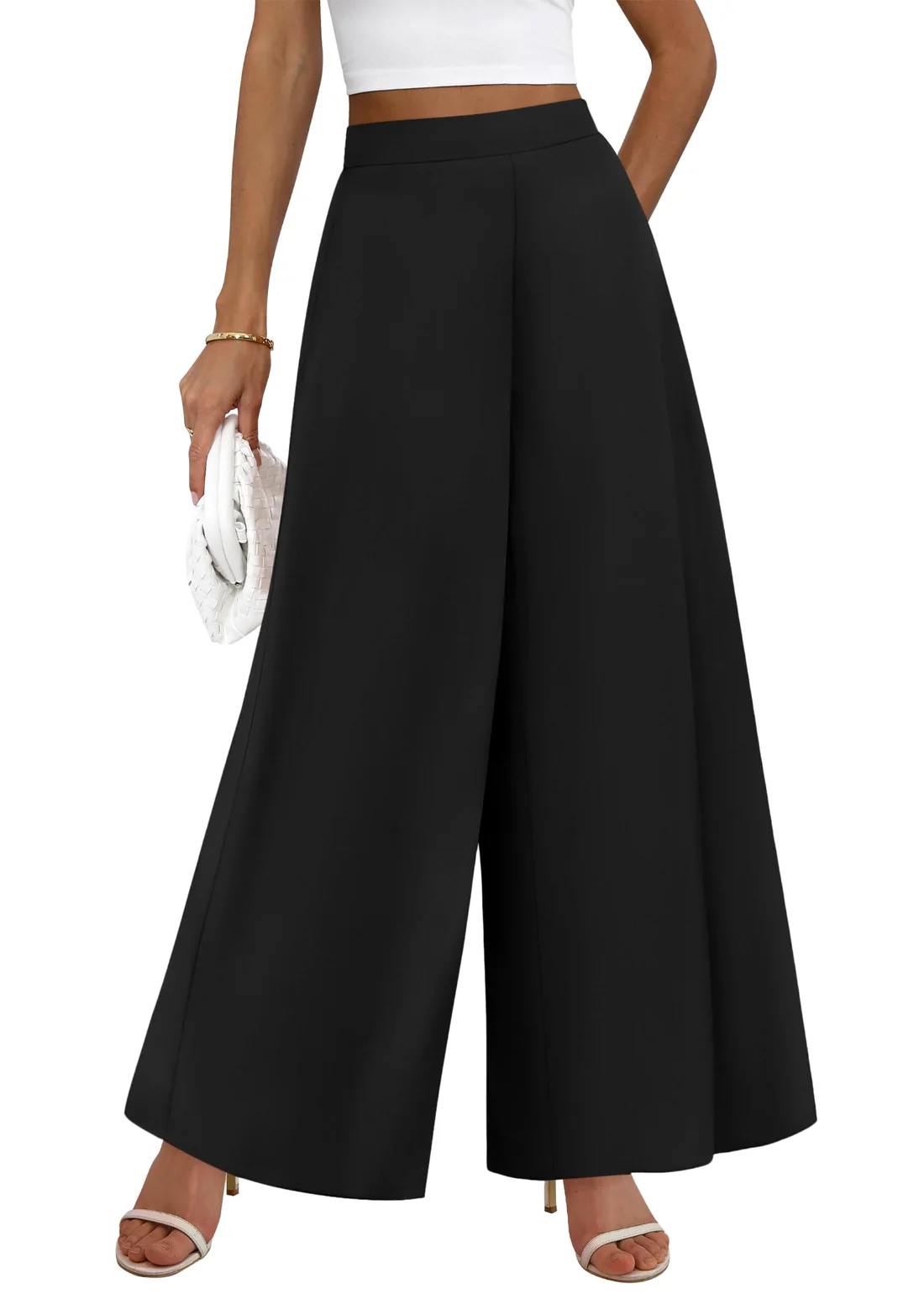 KIRUNDO Elastic Waist Palazzo Pants in Black