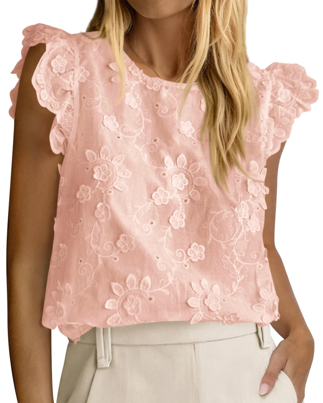 KIRUNDO Eyelet Lace Embroidered Blouse in Pink