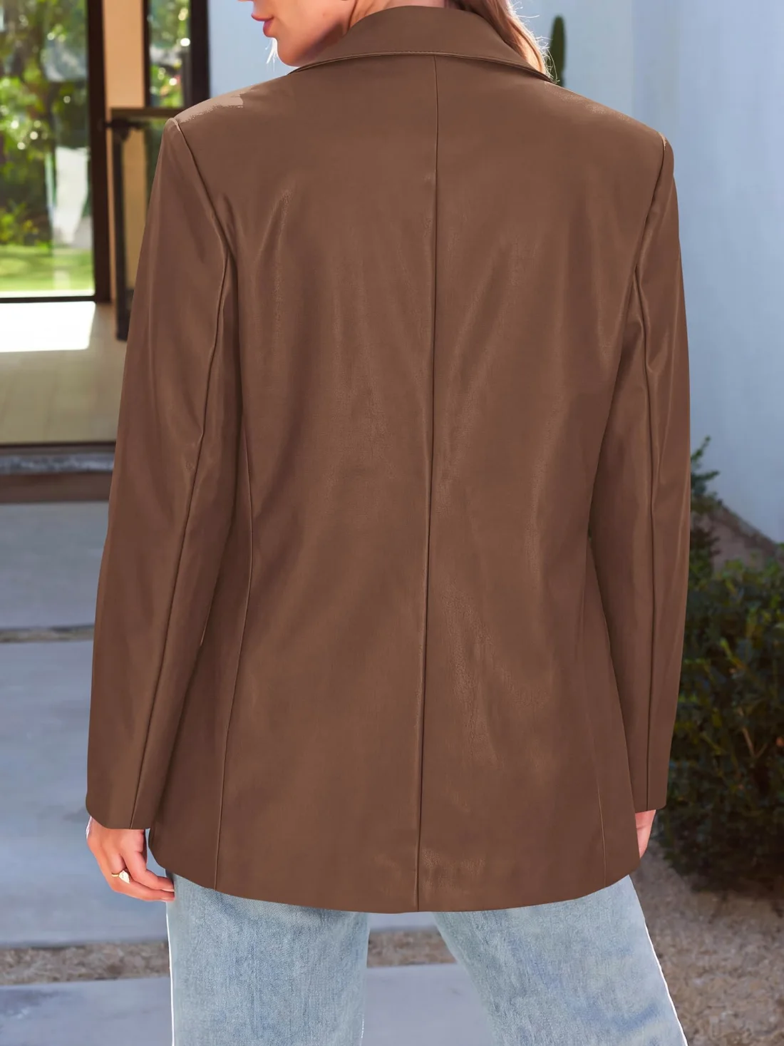 KIRUNDO Faux Leather Blazer in Brown, view 3