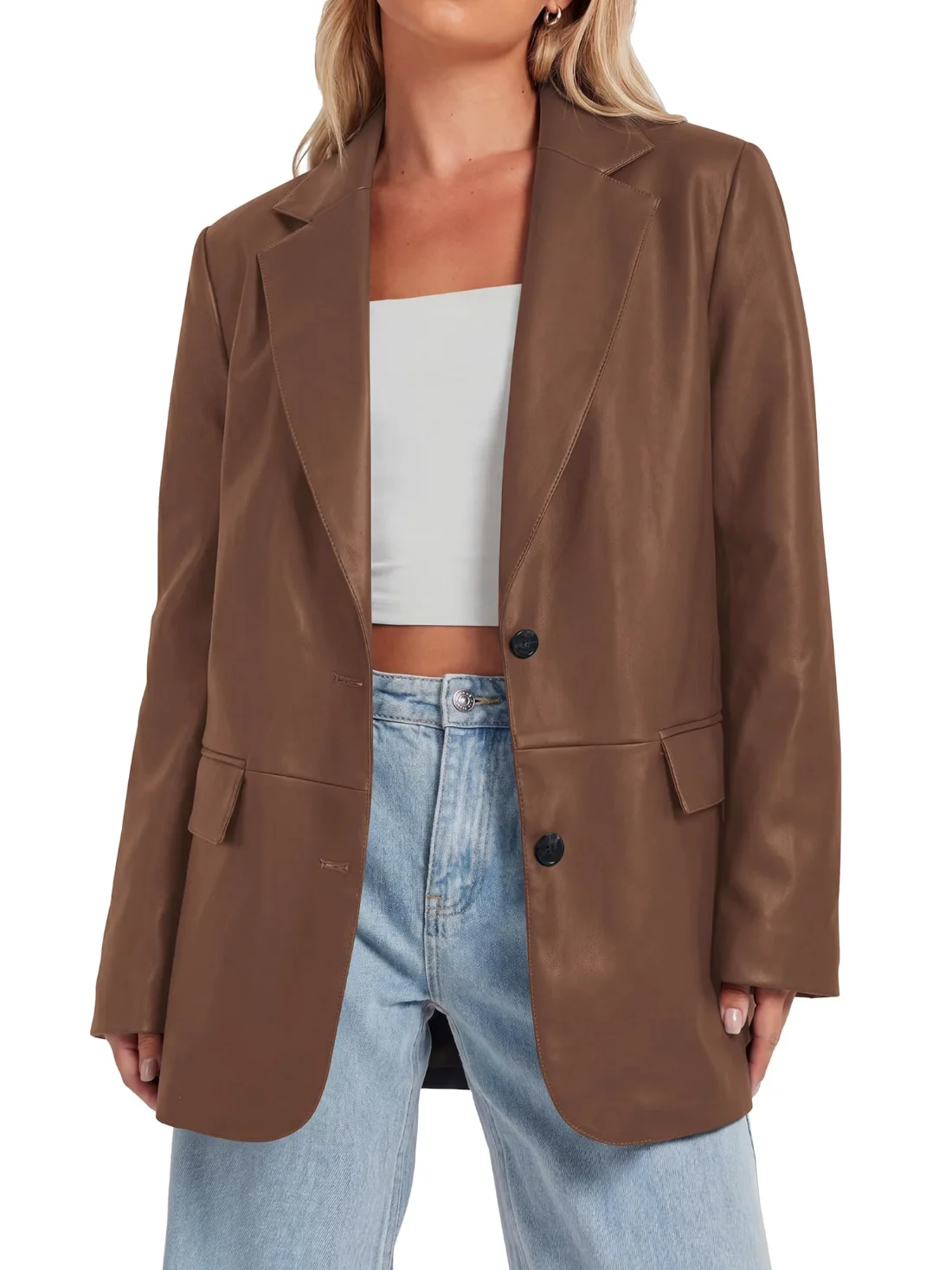 KIRUNDO Faux Leather Blazer in Brown