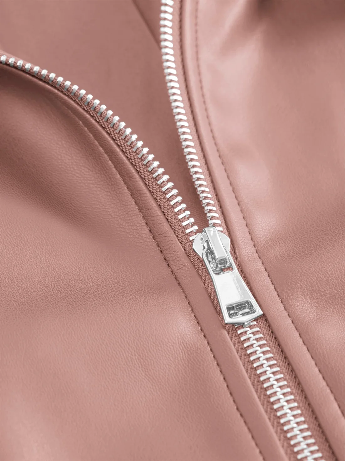 KIRUNDO Faux Leather Oversized Zip-Up Jacket in Pink, view 5