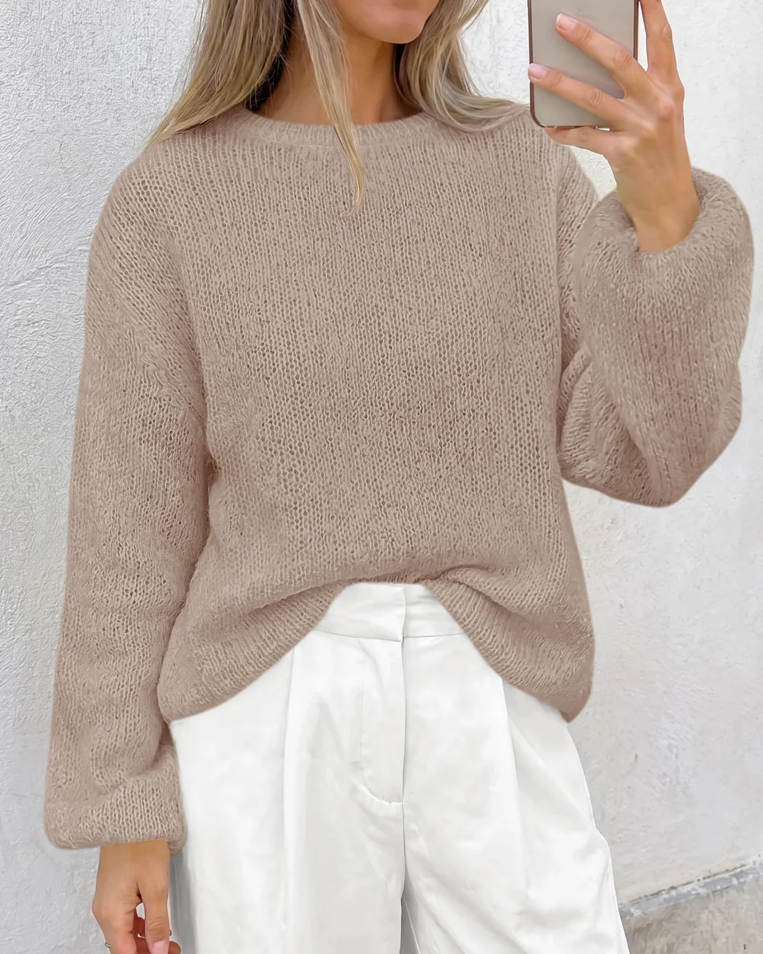 KIRUNDO Fuzzy Long Sleeve Sweater in Apricot, view 3